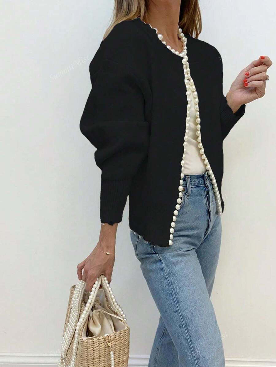 Damen Strickjacke mit Perlenakzenten und lässigem Schnitt Drune