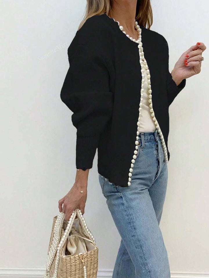 Damen Strickjacke mit Perlenakzenten und lässigem Schnitt Drune