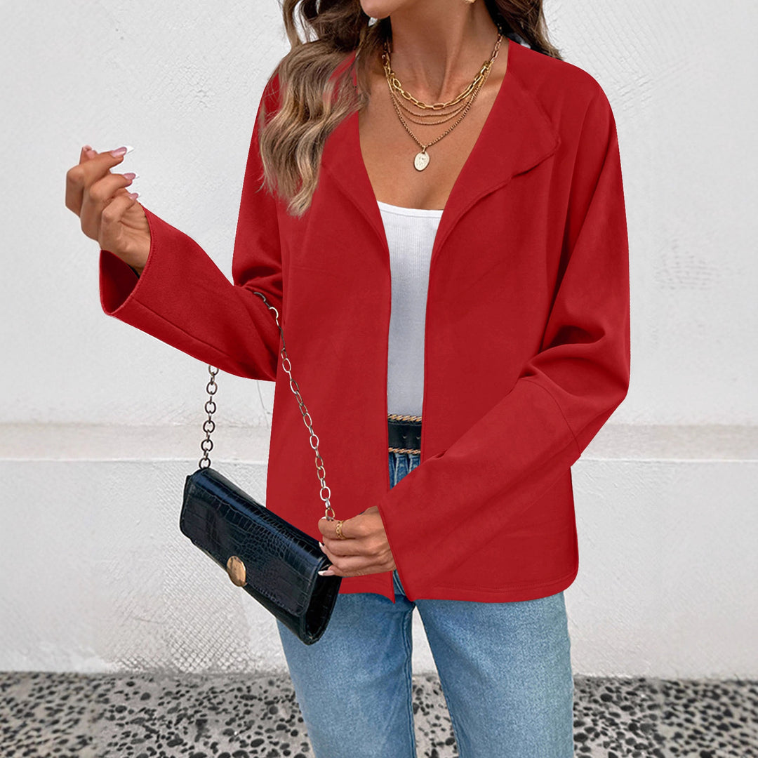 Damen Leichter Offener Blazer mit fallendem Revers und weiten Ärmeln Drune