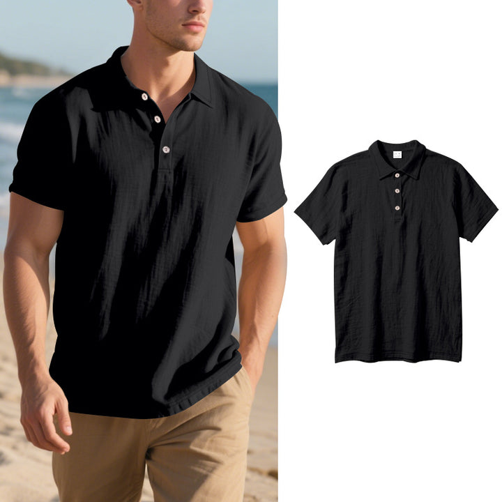 Herren Kurzarm Poloshirt mit luftiger Baumwollstruktur und klassischem Kragen Drune