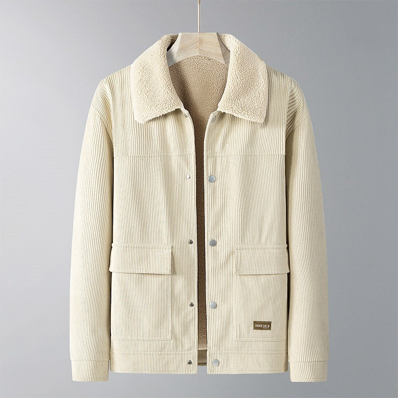 Herren Cordjacke mit Teddyfutter, Hemdkragen & Druckknopffront Drune