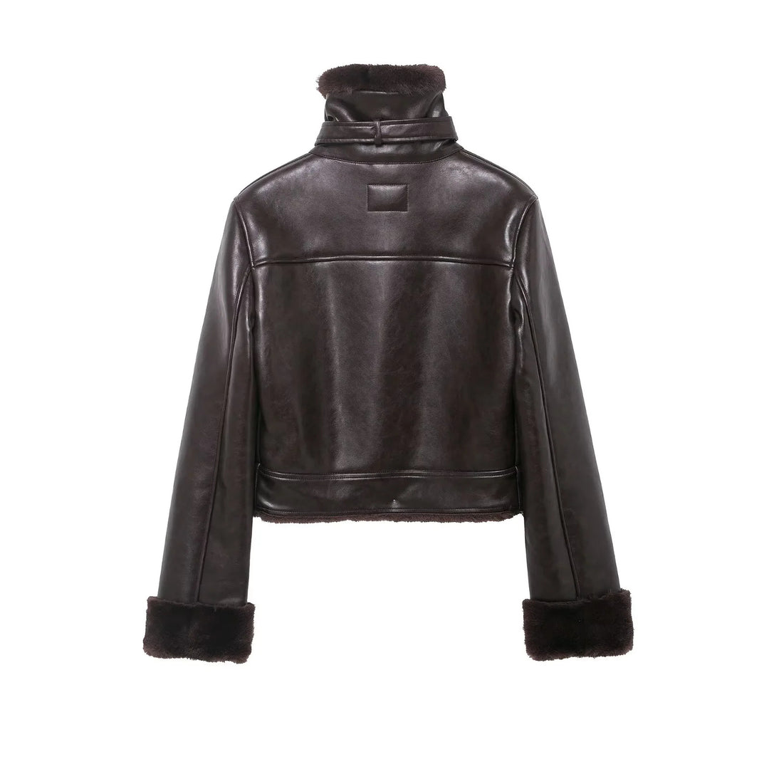 Damen nan cropped Fliegerjacke mit Teddyfutter und verstellbarem Halsriemen Drune