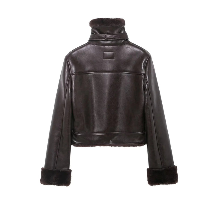 Damen nan cropped Fliegerjacke mit Teddyfutter und verstellbarem Halsriemen Drune