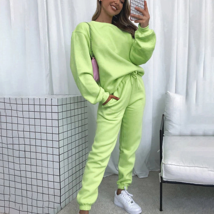 Damen kuscheliges Relax-Sweatshirt- und Jogger-Set aus angerautem Baumwollmix mit Raglanärmeln Drune