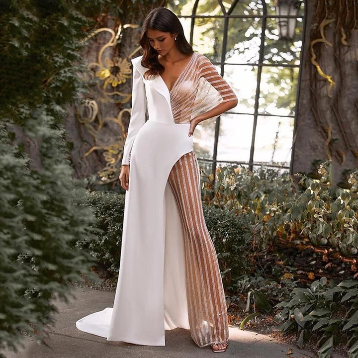 Damen Eleganter Jumpsuit mit asymmetrischem Schnitt und funkelnden Akzenten Drune