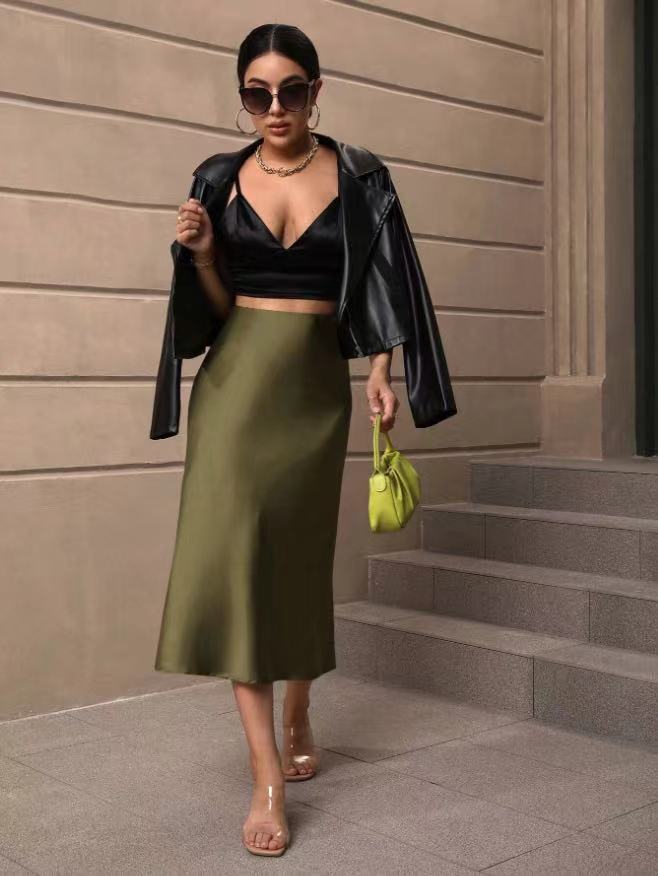 Damen Satin Rock mit schwingendem Saum und elegantem Schnitt Drune