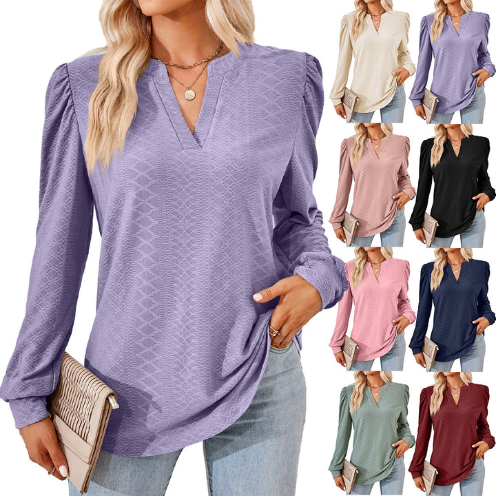 Damen Blusenshirt mit elegantem V-Ausschnitt und strukturiertem Muster Drune