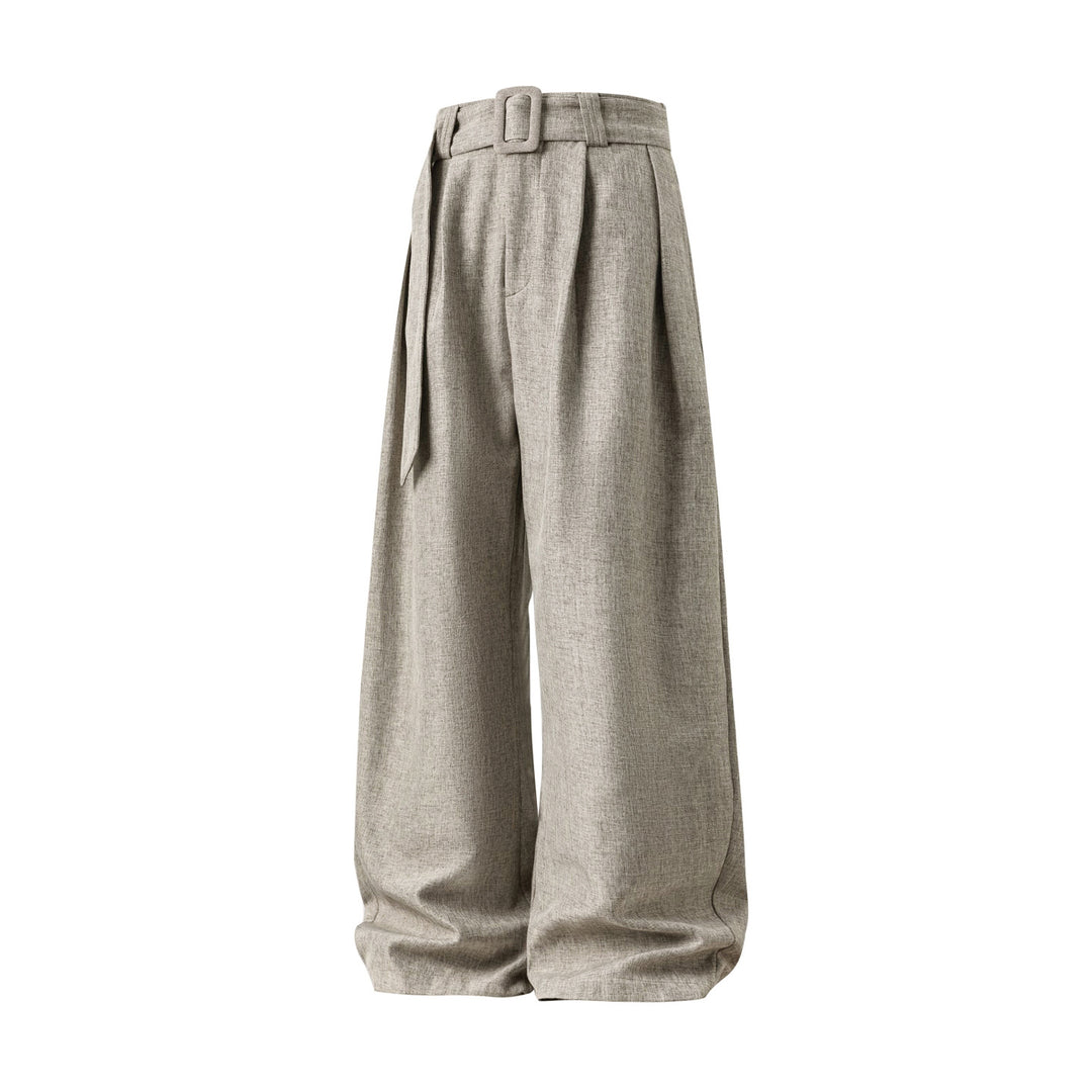 Damen Weite High-Waist Palazzo-Hose mit Bundfalten und Bindegürtel Drune