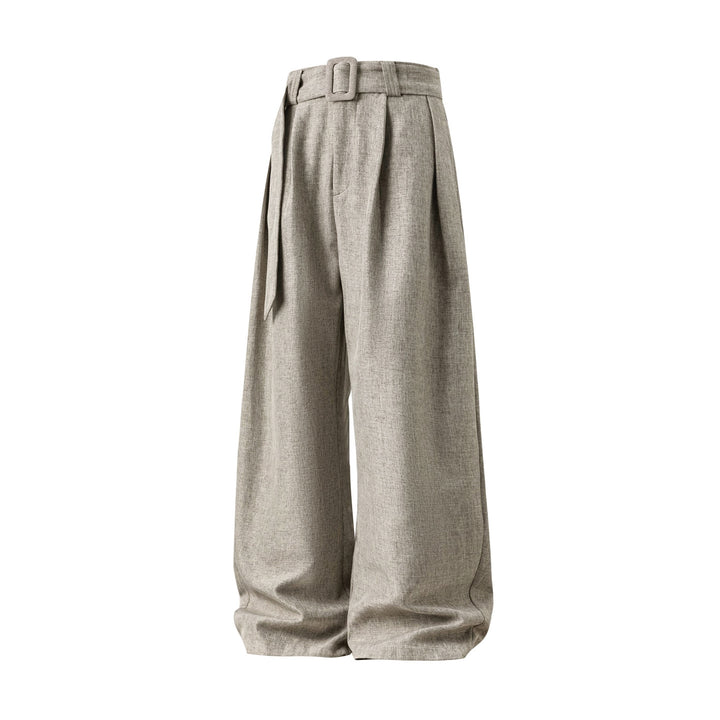Damen Weite High-Waist Palazzo-Hose mit Bundfalten und Bindegürtel Drune