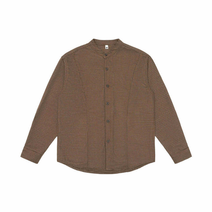 Unisex Oversize-Hemdjacke mit Stehkragen, Glencheckmuster und gerundetem Saum Drune