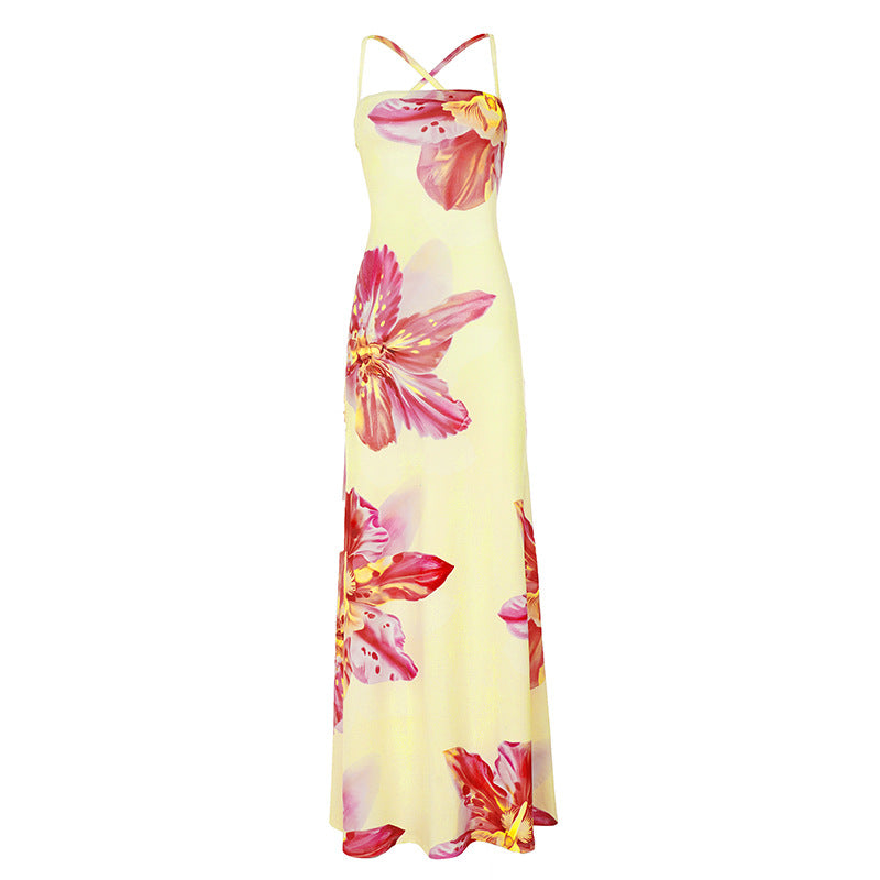 Damen Maxi Kleid mit floralem Design und Spaghettiträgern Drune