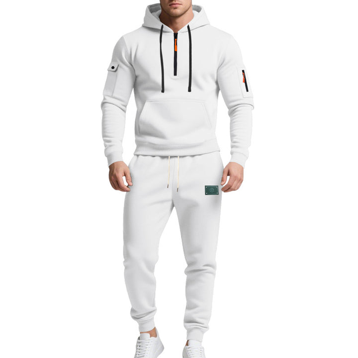 Herren nan Half-Zip Kapuzenpullover und tapered Jogginghose Set mit Kängurutasche, Reißverschlussdetails und elastischem Tunnelzugbund Drune
