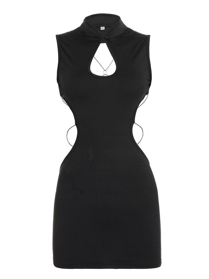 Damen bodycon Kleid mit modischem Cut-Out-Design und schickem Stehkragen Drune