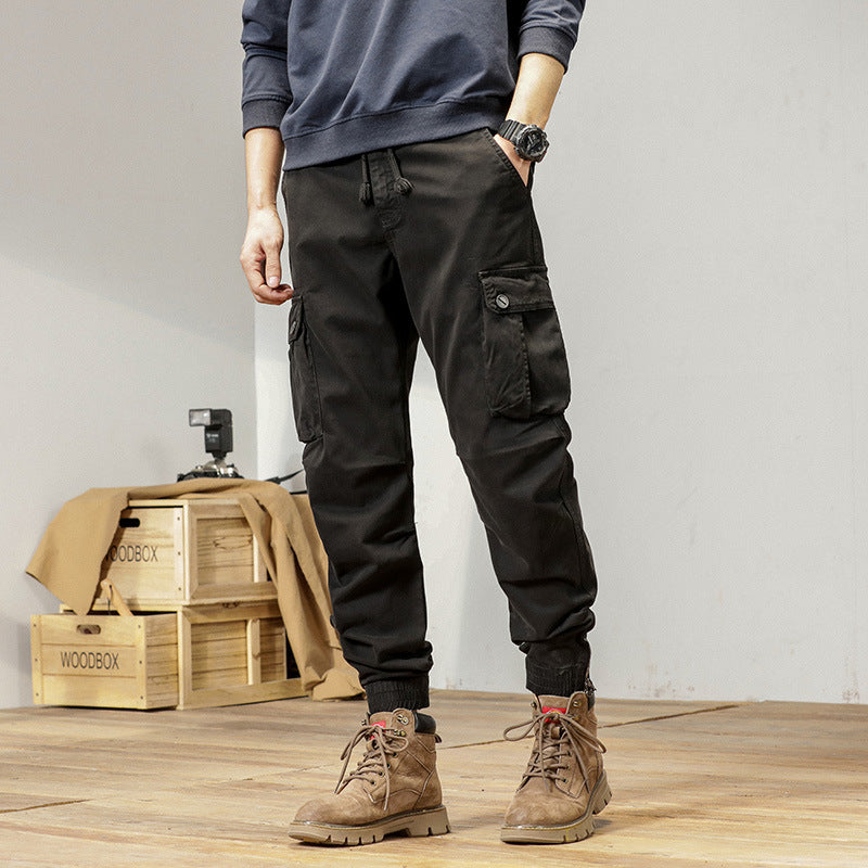 Herren Robust geschnittene Canvas-Cargo-Jogginghose mit Tunnelzugbund, Knieabnähern und elastischen Knöchelabschlüssen Drune