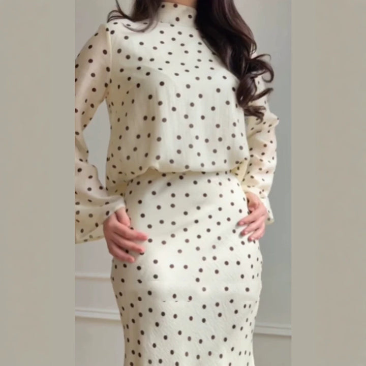 Damen Maxikleid mit taillenbetonter Meerjungfrauen-Silhouette und Tupfenprint Drune