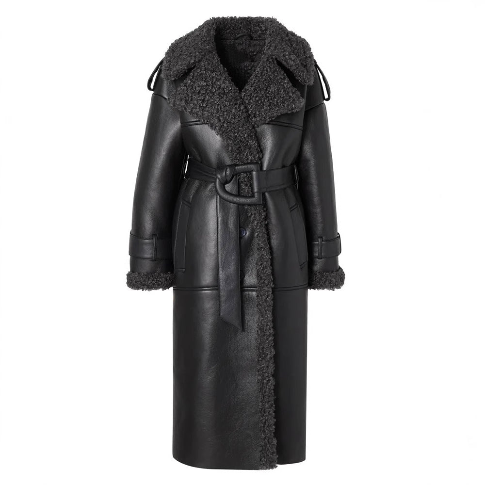 Damen Oversized Kunstledermantel mit strukturiertem Innenfutter Drune