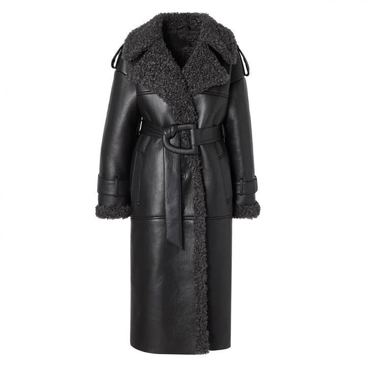 Damen Oversized Kunstledermantel mit strukturiertem Innenfutter Drune