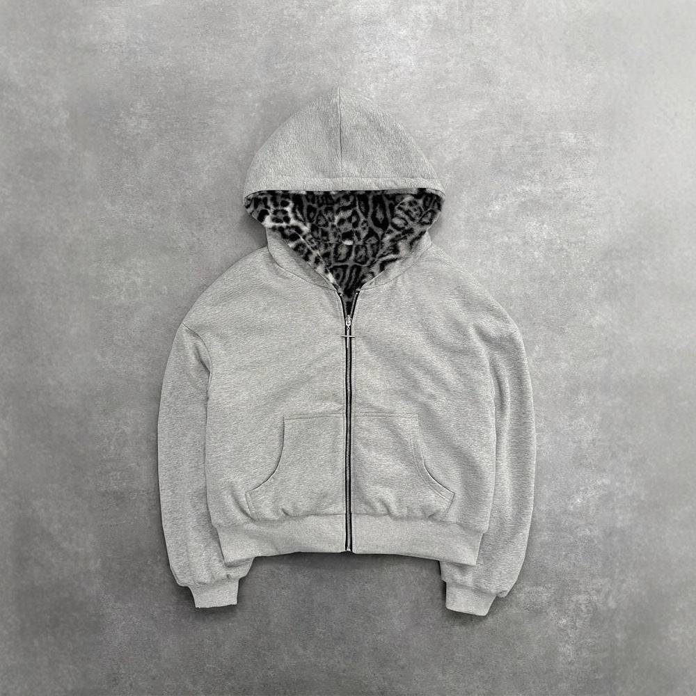 Damen nan kurze Kapuzenjacke mit Kunstfellfutter, Reißverschluss und Kängurutasche Drune