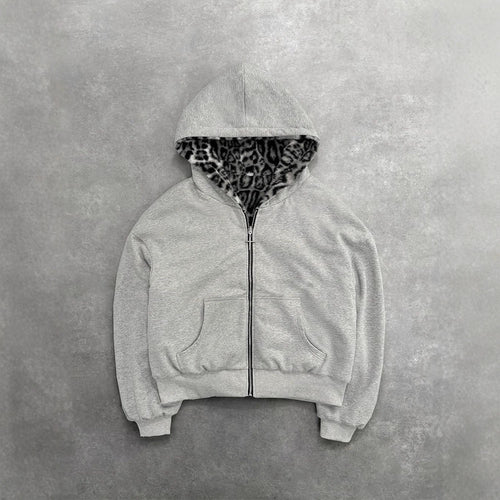 Damen nan kurze Kapuzenjacke mit Kunstfellfutter, Reißverschluss und Kängurutasche Drune