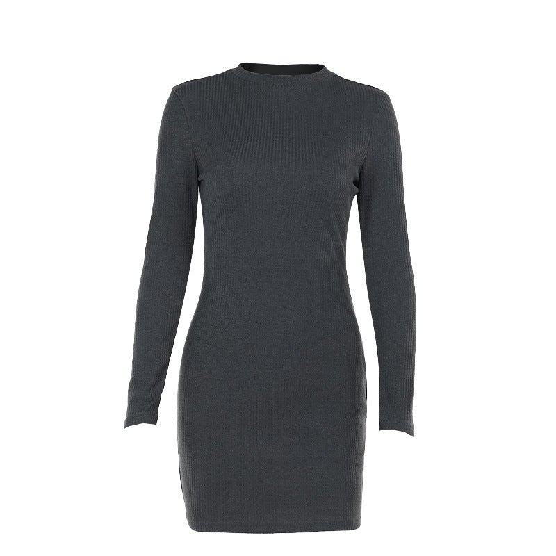 Damen figurbetontes Strickkleid mit langen Ärmeln und elegantem Stehkragen Drune