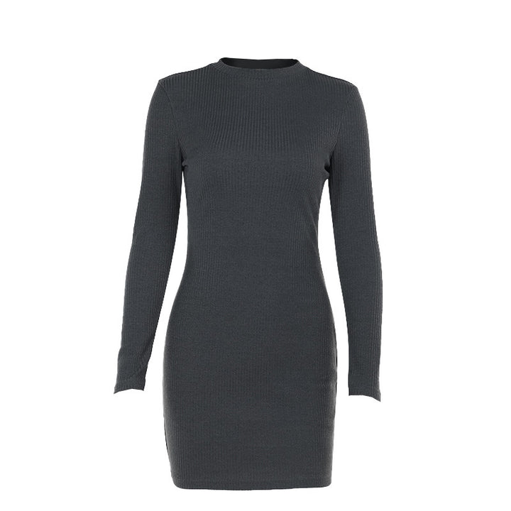 Damen figurbetontes Strickkleid mit langen Ärmeln und elegantem Stehkragen Drune