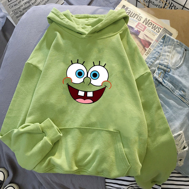 Damen nan Kapuzenpullover mit verspieltem Monstergesicht, Bandagen-Applikation und Kängurutasche Drune