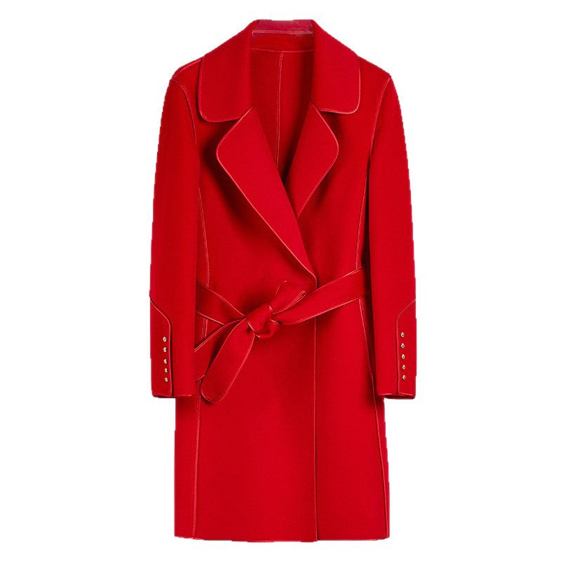 Damen Eleganter Wickelmantel mit Gürtel Drune