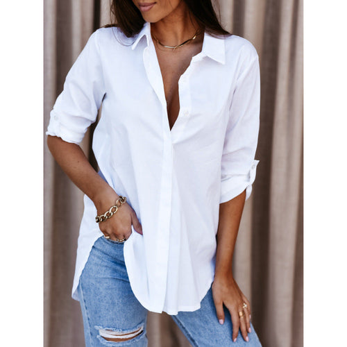 Damen lässiges Oversized-Hemd mit Umtragbarem Kragen Drune