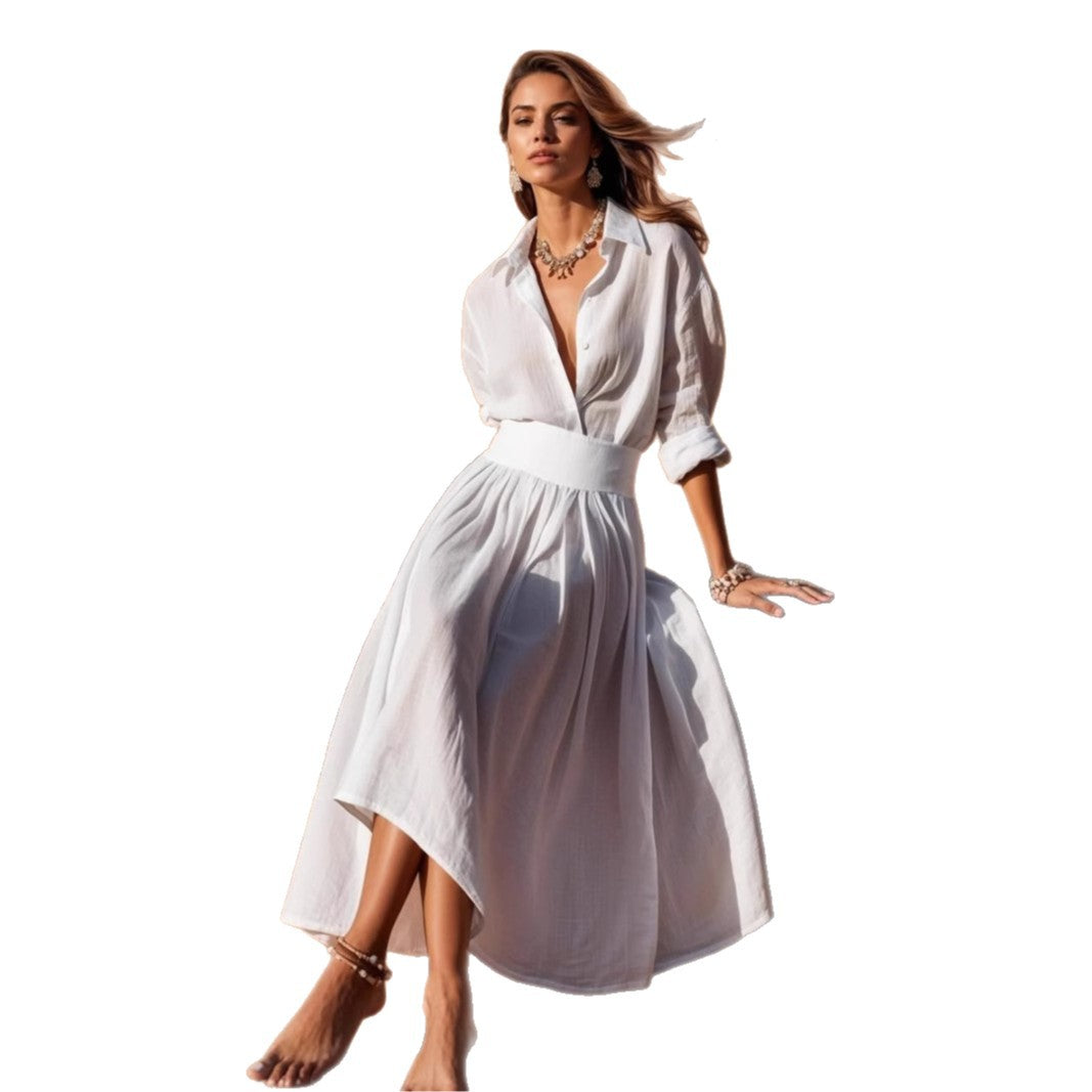 Damen Hemdkleid mit asymmetrischem Saum und tailliertem Schnitt Drune