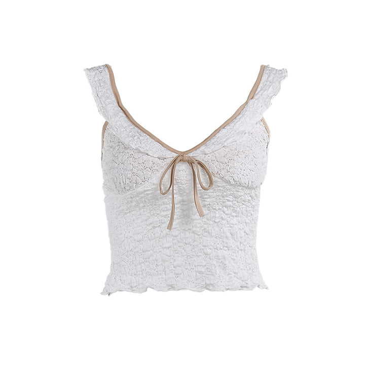 Damen elegantes Spitzentop mit verspielten Rüschendetails und Raffungen Drune