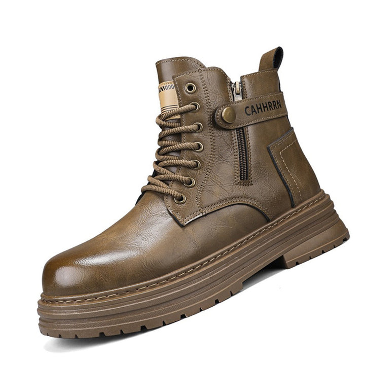 Herren robuste Lederoptik Combat-Boots mit seitlichem Reißverschluss und gepolsterter Plateausohle Drune