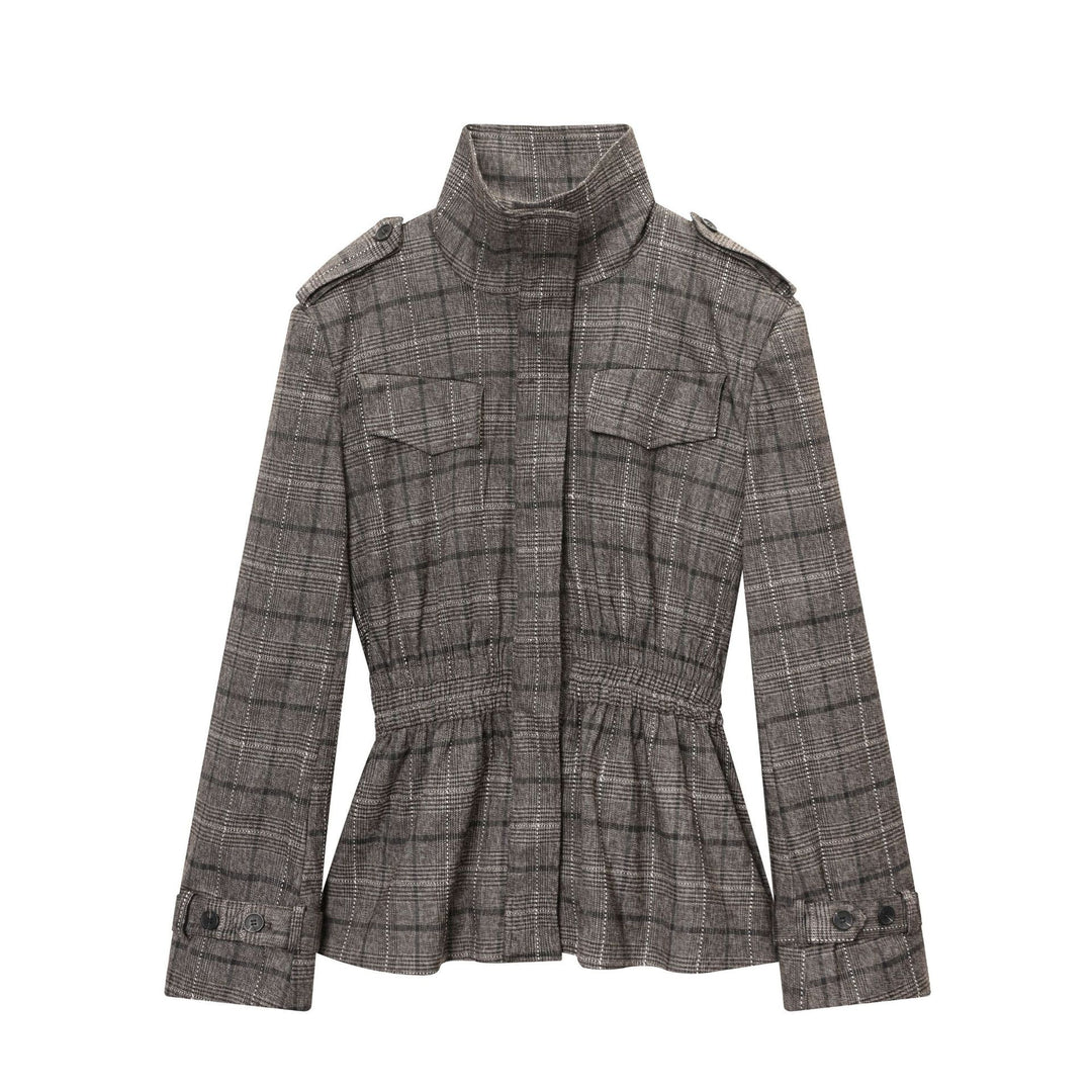 Damen nan Glencheck-Hose mit hoher Taille, weitem Bein, Bügelfalte und verdeckter Frontleiste Drune