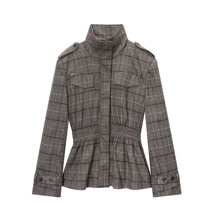 Damen nan Glencheck-Hose mit hoher Taille, weitem Bein, Bügelfalte und verdeckter Frontleiste Drune