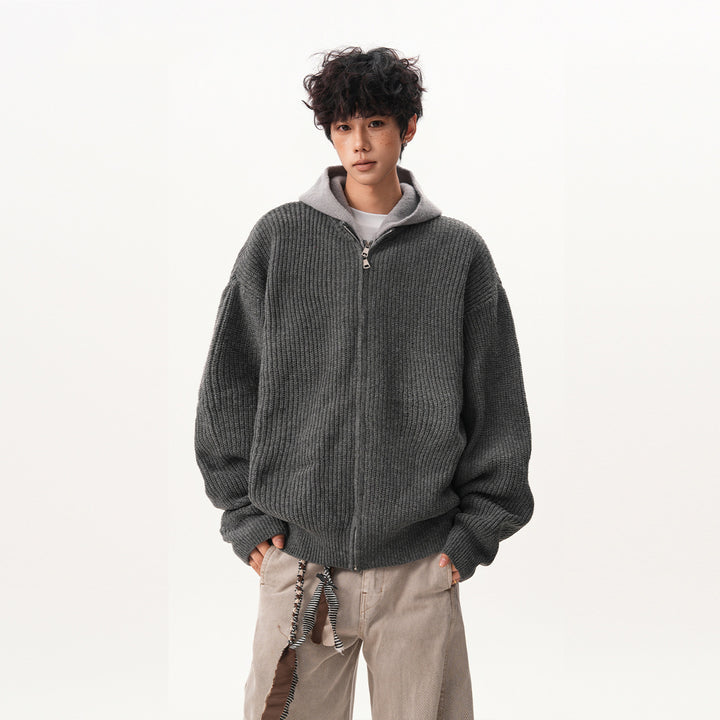 Herren Oversized Strickjacke mit Kapuze und Reißverschluss Drune