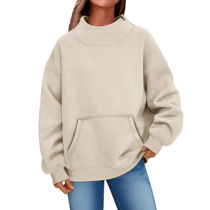 Damen Oversized Hoodie mit Stehkragen und Kängurutasche Drune