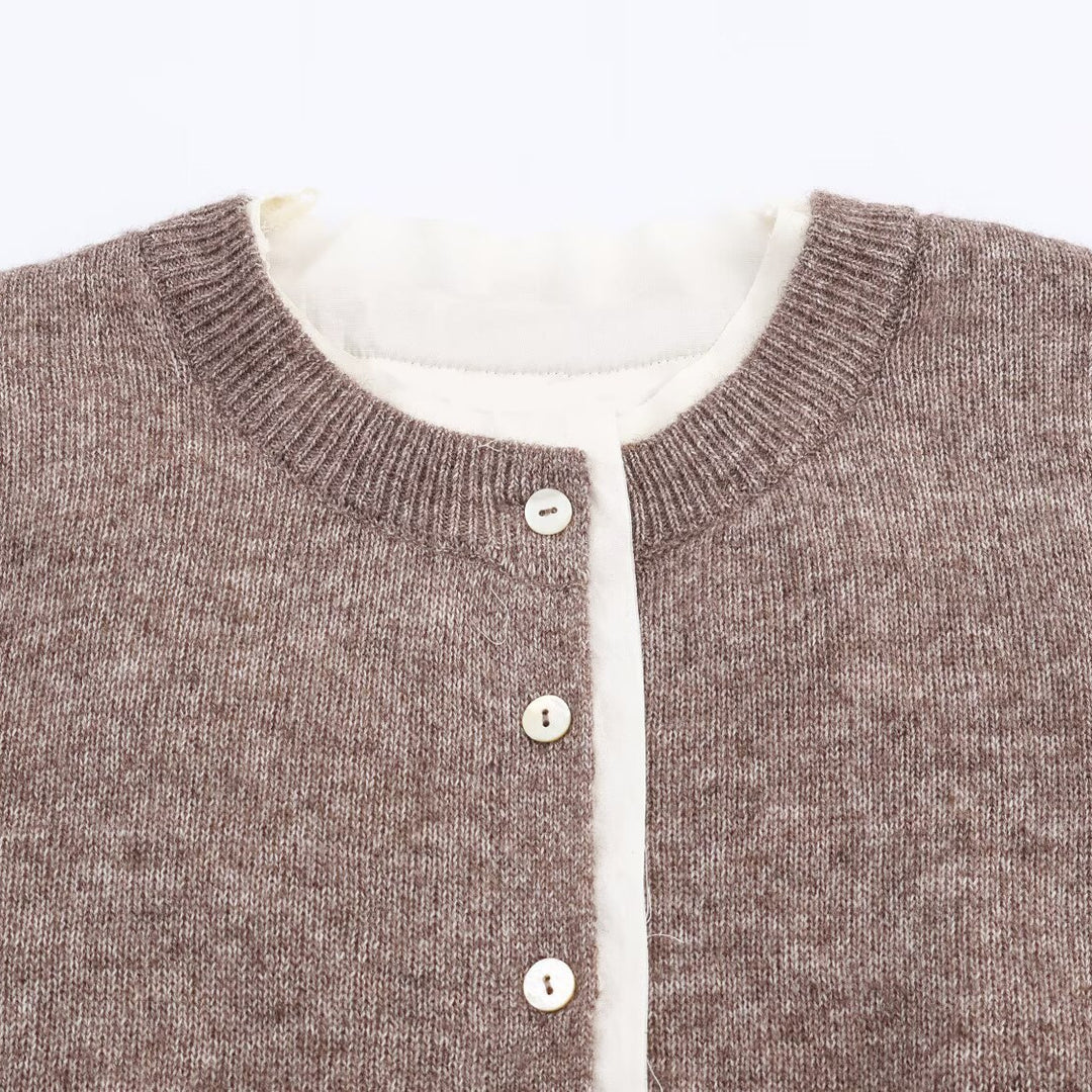 Damen lässige Strickjacke mit Rundhalsausschnitt und Knopfdetails Drune