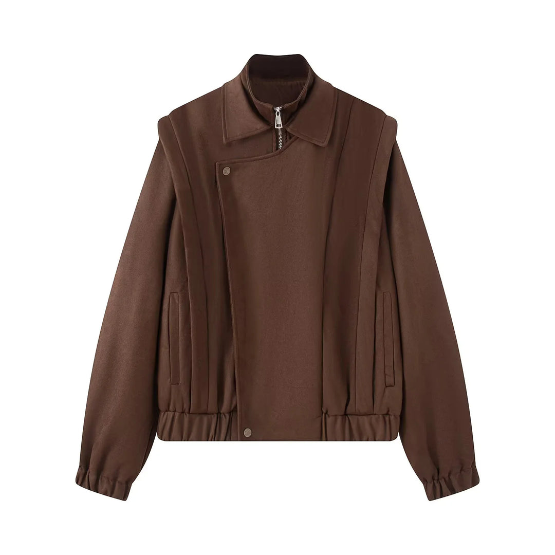 Damen nan asymmetrische Blousonjacke mit verdeckter Reißverschlussblende, Stehkragen und taillennahem Kordelzug Drune