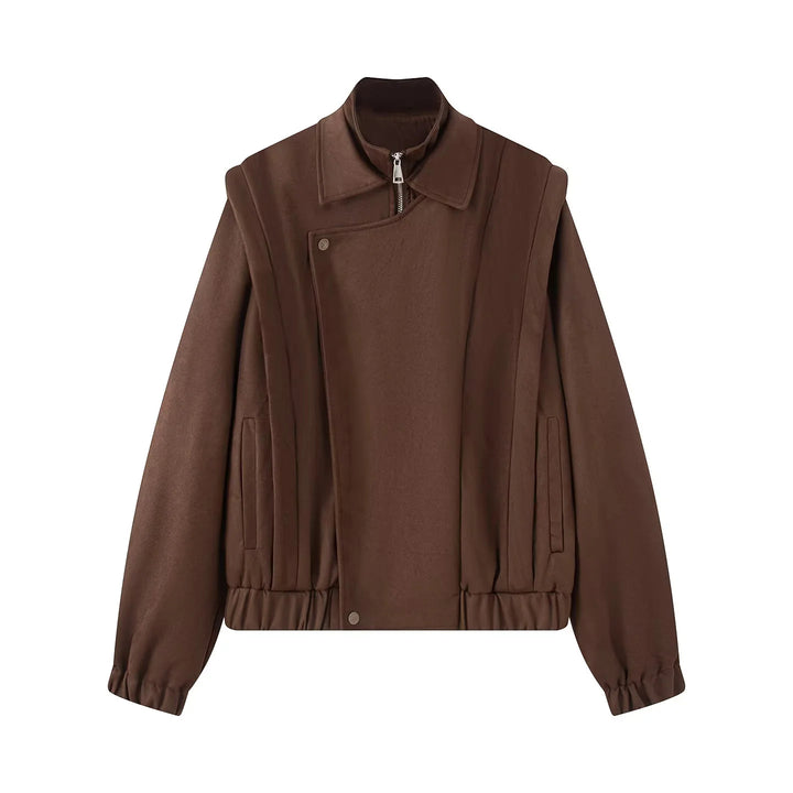 Damen nan asymmetrische Blousonjacke mit verdeckter Reißverschlussblende, Stehkragen und taillennahem Kordelzug Drune