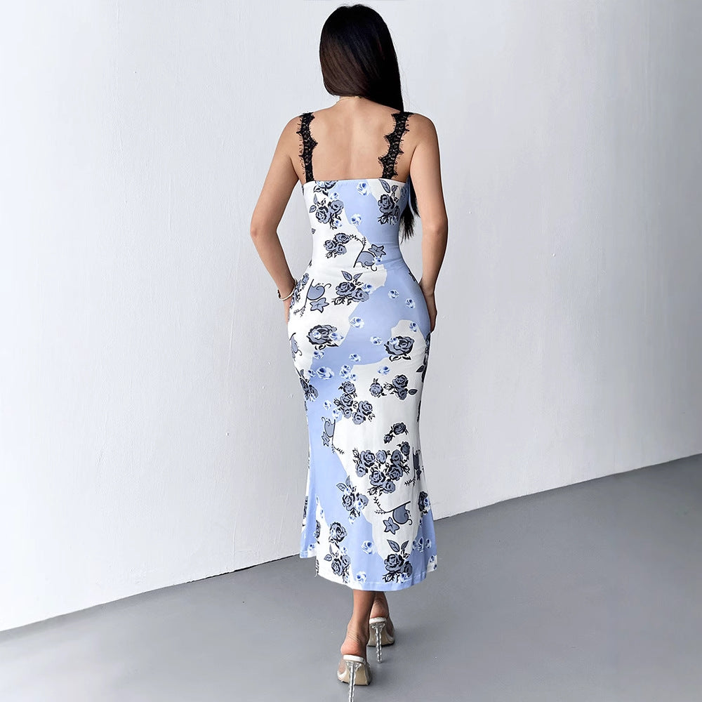 Damen Maxikleid mit floralen Motiven und eleganten Spitzendetails Drune