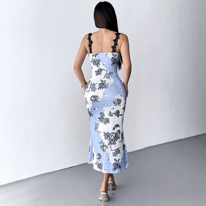 Damen Maxikleid mit floralen Motiven und eleganten Spitzendetails Drune