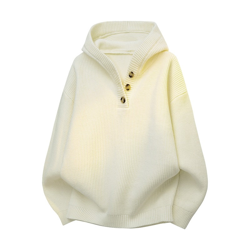 Damen Relaxed Kapuzenpullover aus geripptem Strick mit Halbsteg-Knopfleiste Drune
