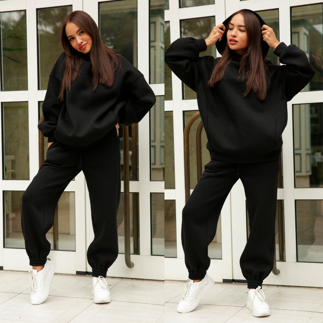 Damen Sportliches Hoodie- und Jogginghosen-Set im lässigen Design mit Kapuze Drune