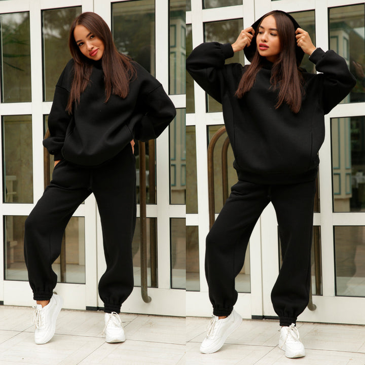 Damen Sportliches Hoodie- und Jogginghosen-Set im lässigen Design mit Kapuze Drune