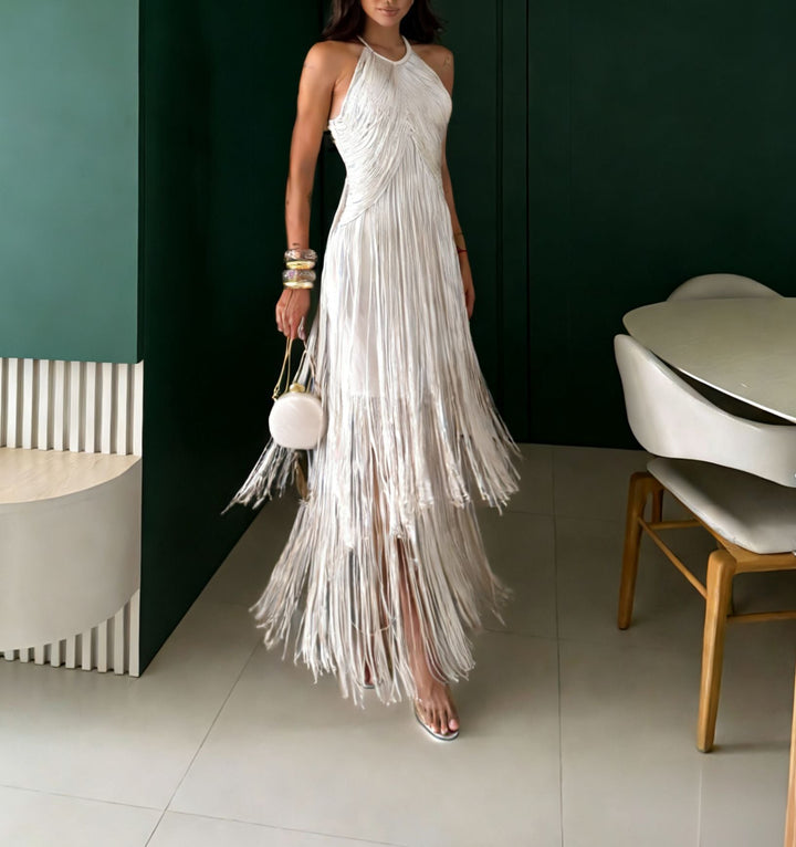 Damen Fransen Maxikleid mit elegantem Schnitt und fließendem Design Drune