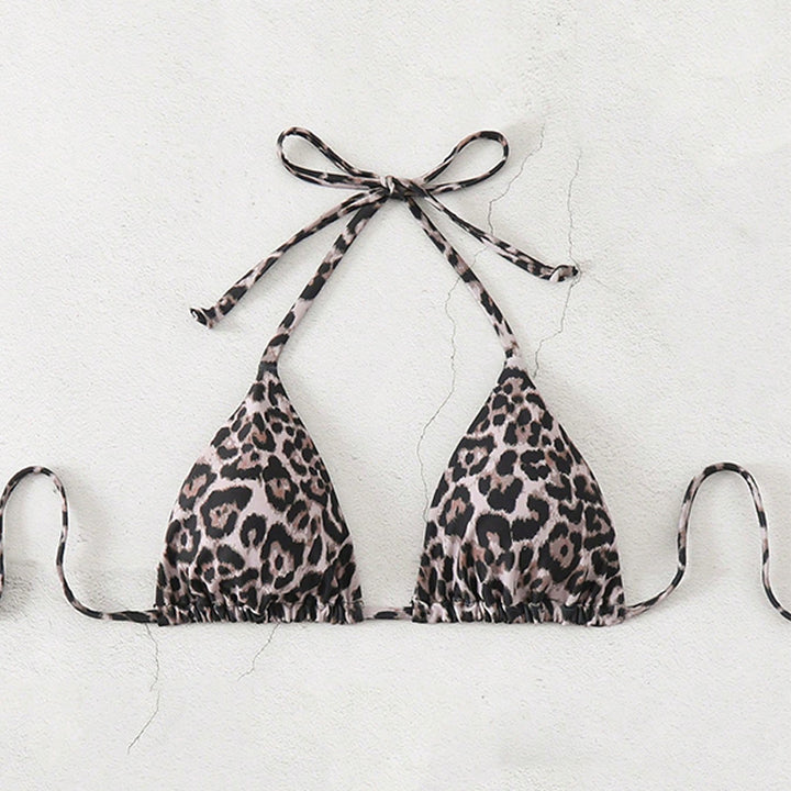 Damen Triangel-Bikini mit modischem Leopardenmuster und verstellbaren Trägern Drune