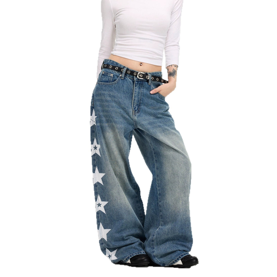 Damen Modische Weitgeschnittene Jeans mit Sternen-Design Drune
