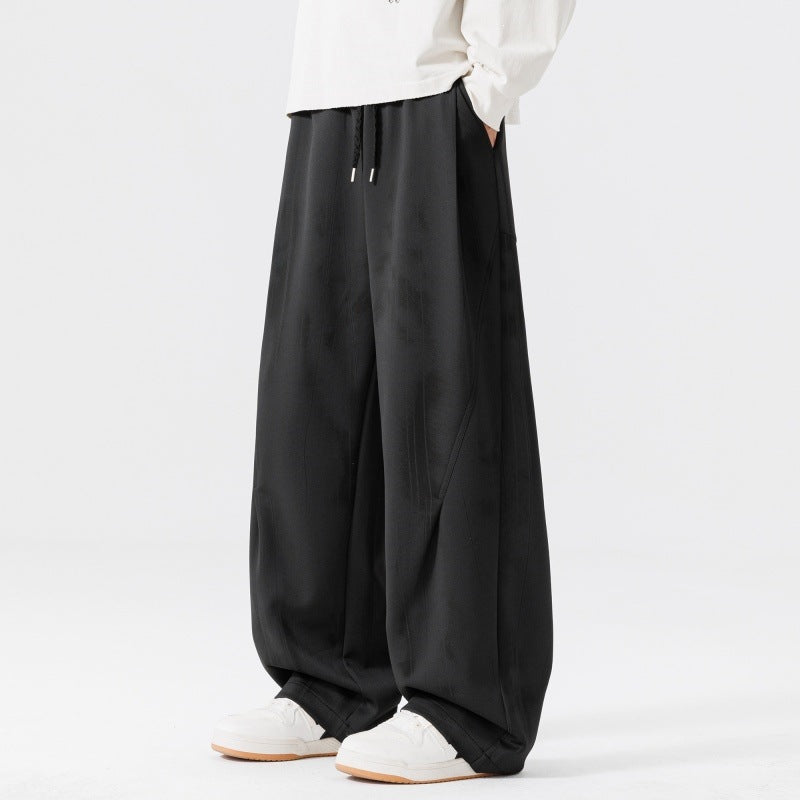 Herren Extraweite Relax-Freizeithose aus French-Terry mit Tunnelzug, Bügelfalten & Oversize-Bein Drune