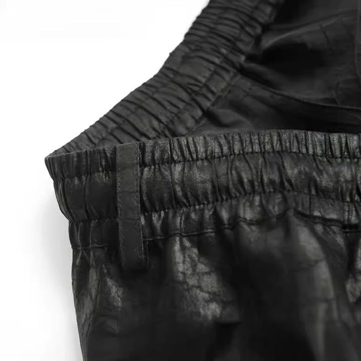 Damen Lederimitat-Jogginghose mit elastischem Bund und Tunnelzug Drune