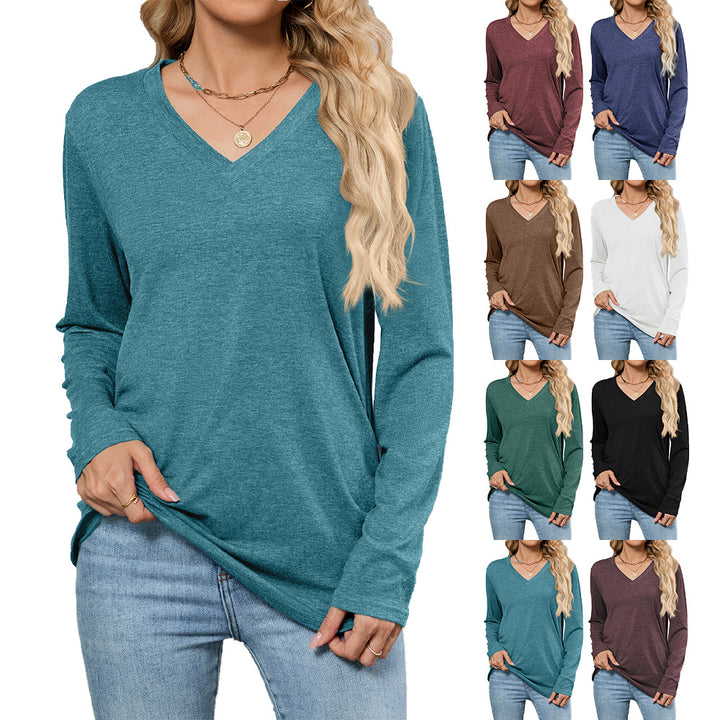 Damen Viskose Langarmshirt mit modischem V-Ausschnitt und lockerer Passform Drune