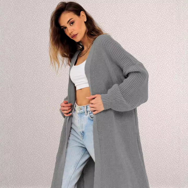 Damen Grober Strickmantel mit offenem Schnitt und tiefen Taschen Drune
